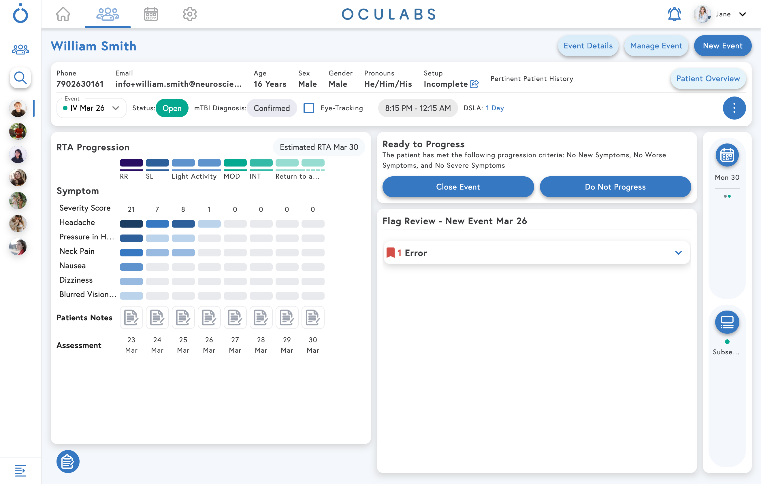 Oculabs patient detail view