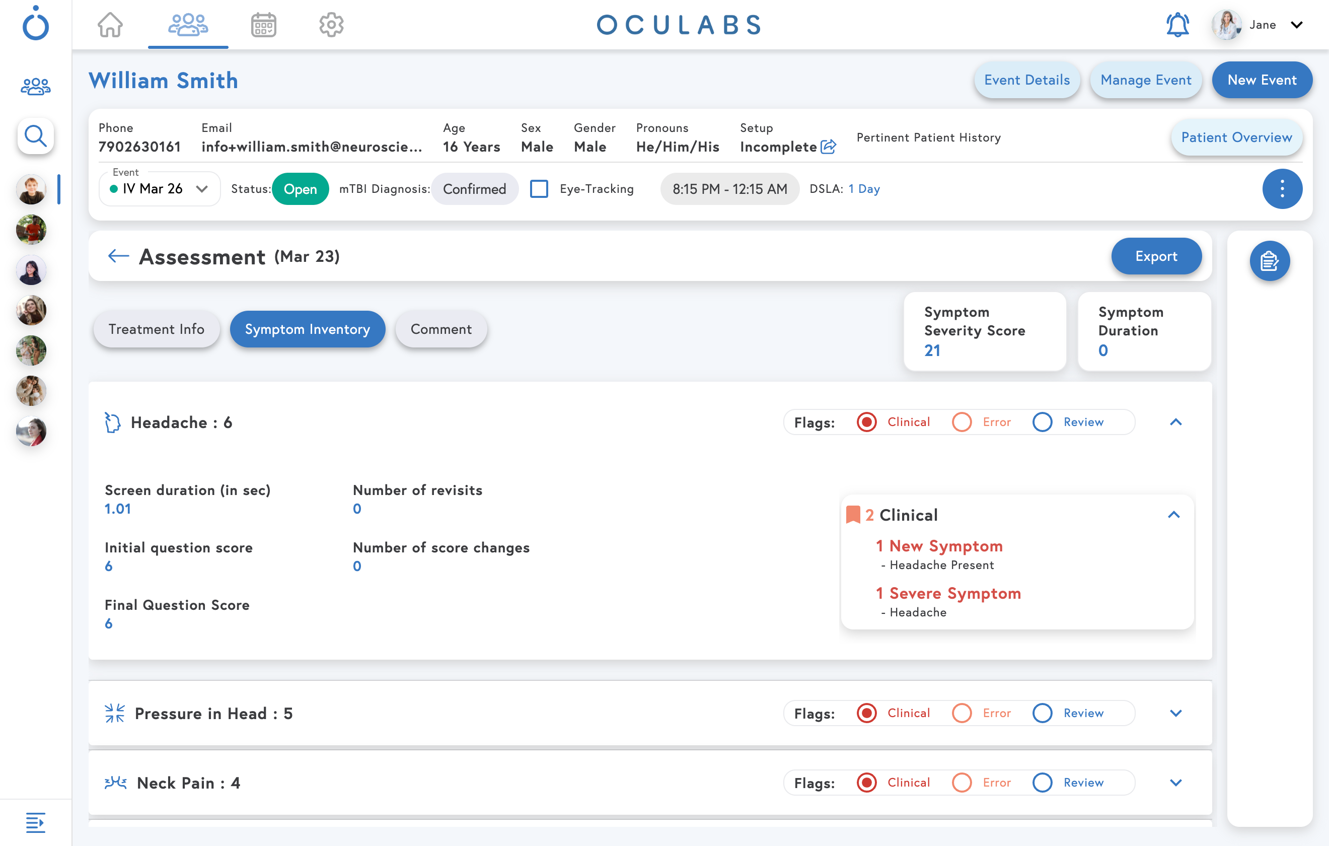 Oculabs roster view